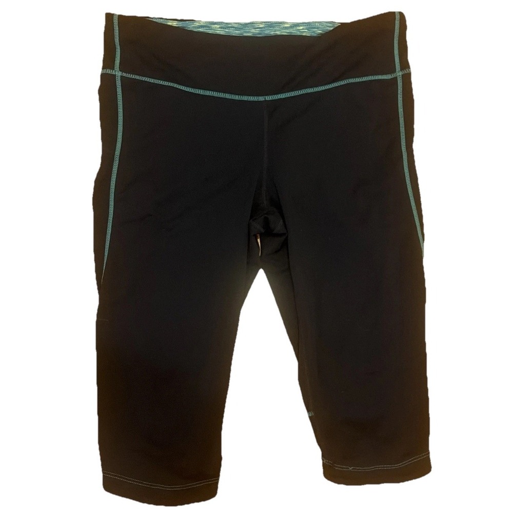 Tangerine Capri Leggings Womens Large Black Blue Trim High Rise Athletic Workout